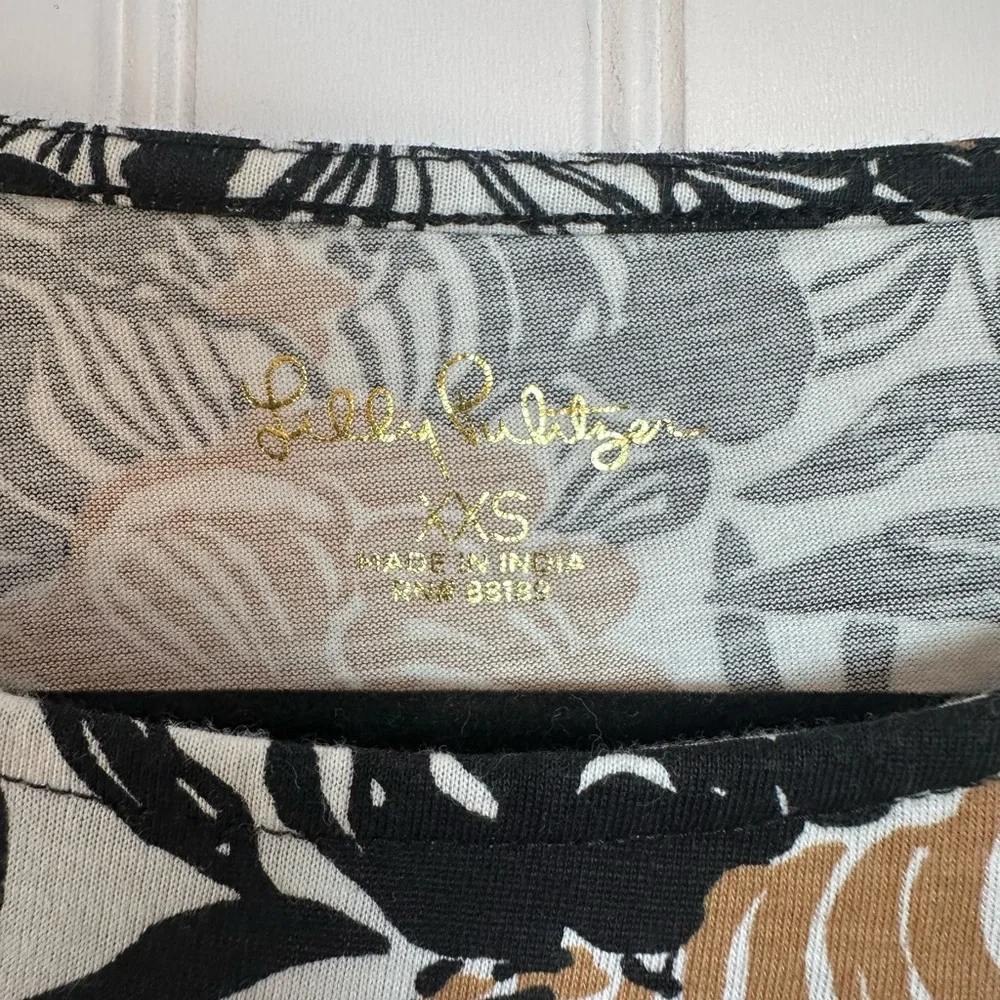 Lilly Pulitzer Floral Brown Black and‎ White Lap Dress Long Sleeve Fall Preppy
